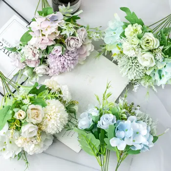 

35cm Rose Pink Silk Bouquet Peony Artificial Flowers Big Heads Small Bud Bride Wedding Home Decoration Fake Flowers Faux