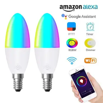

2pcs RGBW Smart WIFI Led Light Bulb 6W E27 B22 E14 E26 Smart Home Bluetooth Lamp Color Compatible With Alexa Google Home