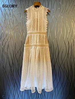 

Lace Long Dress 2020 Summer Sexy Evening Party Women Allover Crochet Lace Flower Patterns Sleeveless Maxi Dress Vestidos Festa