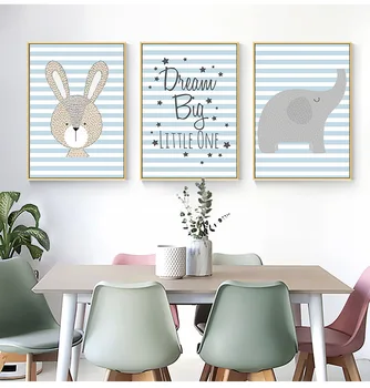 

Nordic Ins Frameless Picture Modern Cartoon Animal Elephant Rabbit Golden Five-star Love Hanging Canvas Painting Home Decor