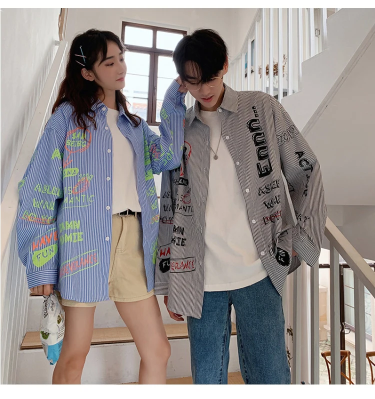 LAPPSTER Kpop полосатые рубашки для мужчин Harajuku уличная хип хоп рубашки с длинным рукавом Повседневная Черная Рубашка Пара Модная одежда