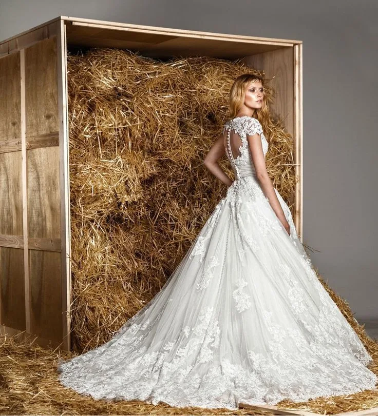 vestido de noiva Renda Кружевная аппликация для принцессы с рукавом-крылышком, открытая спина, свадебное платье, платья для матери невесты