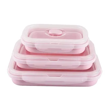

3PCS/Set Silicone Lunch Box Pink Bowl Food Container Folding Lunchbox 350/850ml Refrigerator Leakproof Food Box Tableware