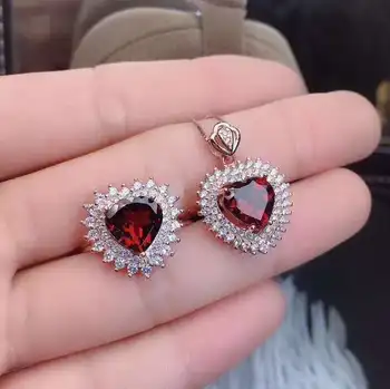 

Real Natural Garnet Jewelry set Natural Real Garnet 925 sterling silver 1pc pendant,1pc ring