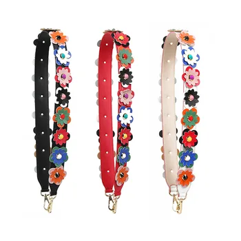 

105 cm Wide Leather Flower Shoulder Bag Strap Rivet Petal Belt Obag Metal Clasps Purses Female Panelled Handbag Belt Accessoires