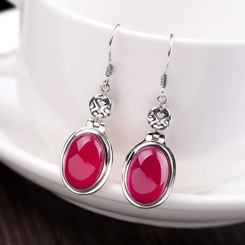 Серьги из корунда в форме капли воды без угли для женщин, настоящее 925 пробы, серебряные серьги в виде цветка, ярко-розовые драгоценные камни, хорошее ювелирное изделие E1546