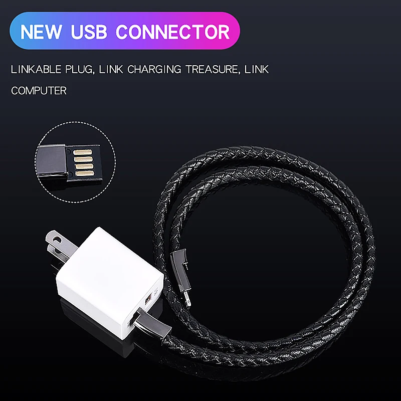 Outdoor Portable Leather Bracelet Charging Cable Micro USB Type C Cable For iPhone 11 6 7 Samsung Data sync Phone Line Charger