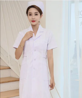 White short sleeve Медицинская Одежда Женская медицинская одежда лабораторное пальто белое пальто Одежда для доктора лето и весна - Цвет: White short sleeve