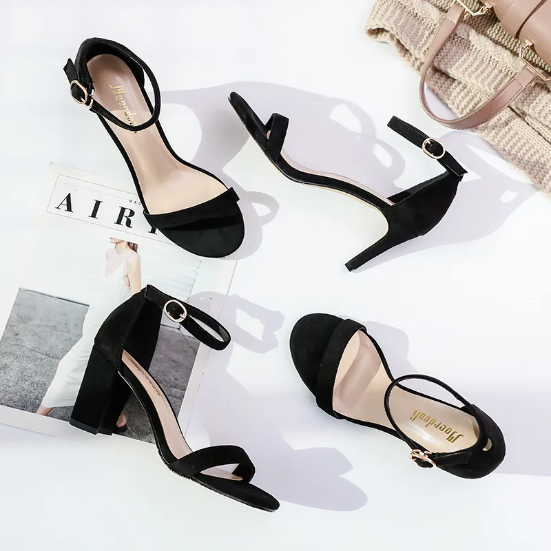 

2018 Summer New Style SW A- line with Sandals Women's Summer Sexy Straight-line Buckle Ultra-High Heel Shoes Thin Heeled Peep-To