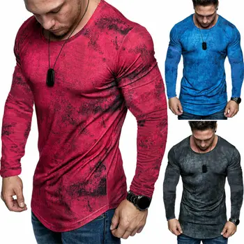 

Men's Solid Color T-Shirts Men Gym Slim Fit Long Sleeve Muscle Tee Bodybuilding Workout T-shirt Tops Blouse