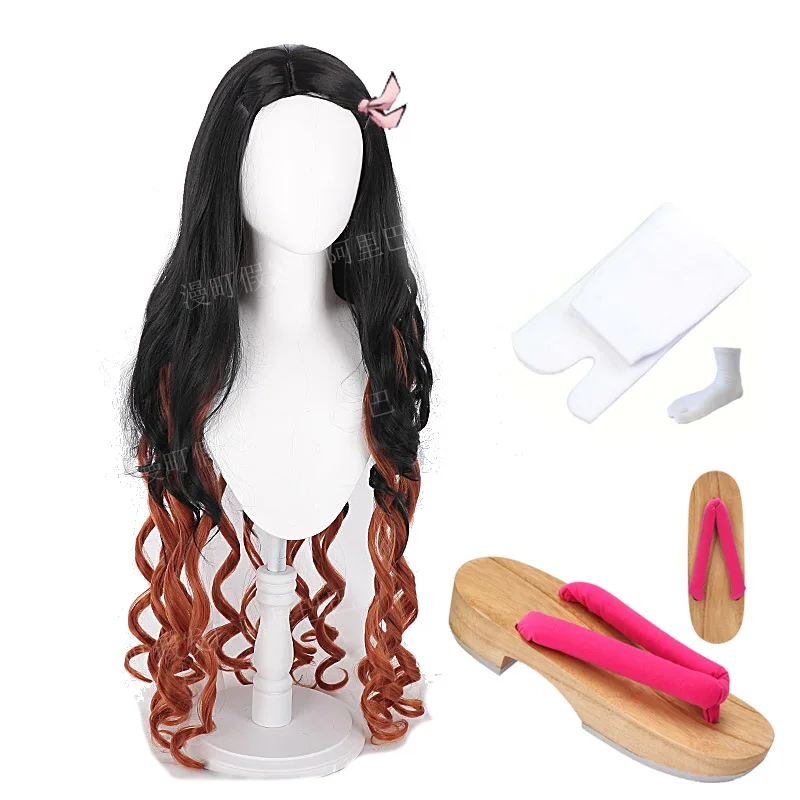 

On sale Demon Slayer Kimetsu no Yaiba Kamado Nezuko Cosplay cOSTUME wig shoe Clog Socks Halloween Dress