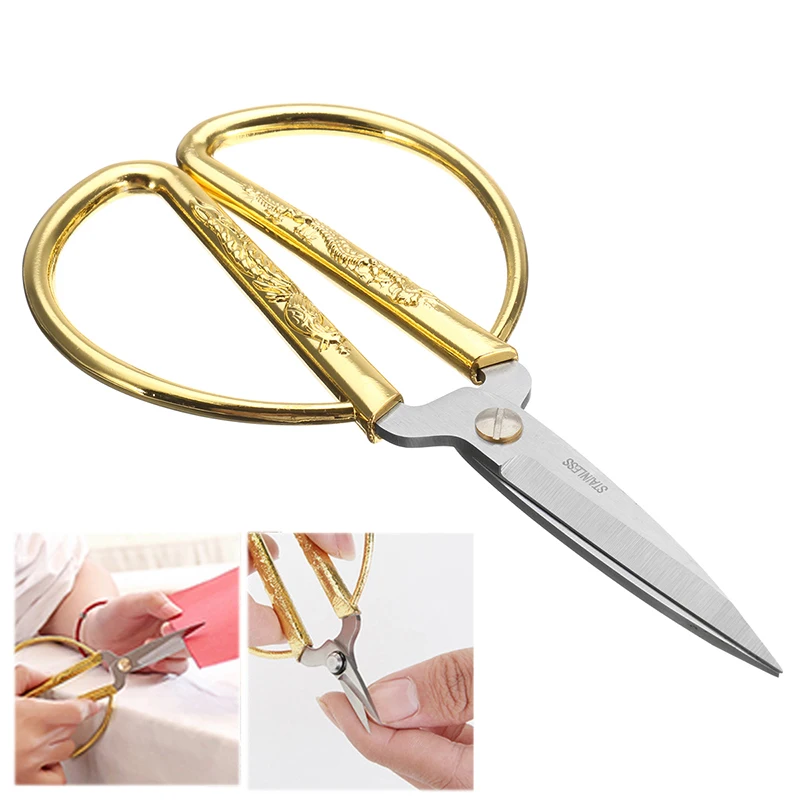 

6 Sizes Gold Dragon and Phoenix Scissors Embroidery And Sewing Scissors For Needlework DIY Cross Stitch Fabric Cutting Scissors