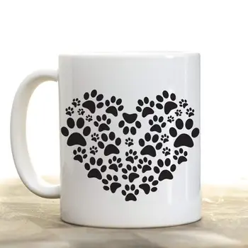 

High Tide Mugs Heart Dog Paw Pet Love Black & White 11oz Ceramic Coffee Mug