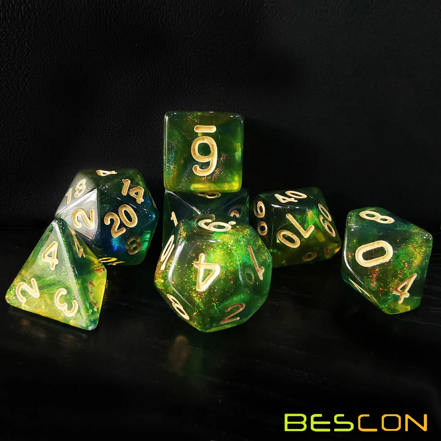 Bescon New Moonstone Dice Azure Stone, Polyhedral Dice Set of 7 3