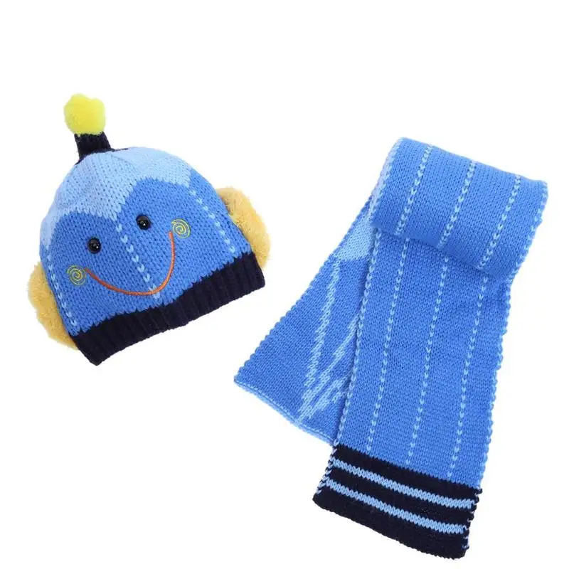 Вязаный для новорожденных Набор из шапки и шарфа, зимний теплый милый костюм с рогами, теплая шапка, Детский комплект для защиты мальчиков и девочек, шапка и шарф - Цвет: C2