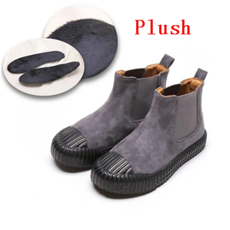 Gray Plush MHYONS/детская одежда из натуральной кожи; нескользящие женские зимние ботинки; детские ботинки; мужская обувь с хлопковой подкладкой; мягкая подошва - Цвет: Gray Plush