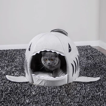 

Pet Cat Bed Soft Pet Cushion Dog House Shark For Large Dogs Tent High Quality Cotton Small Dog Sleeping Bag Travel Products Gear
