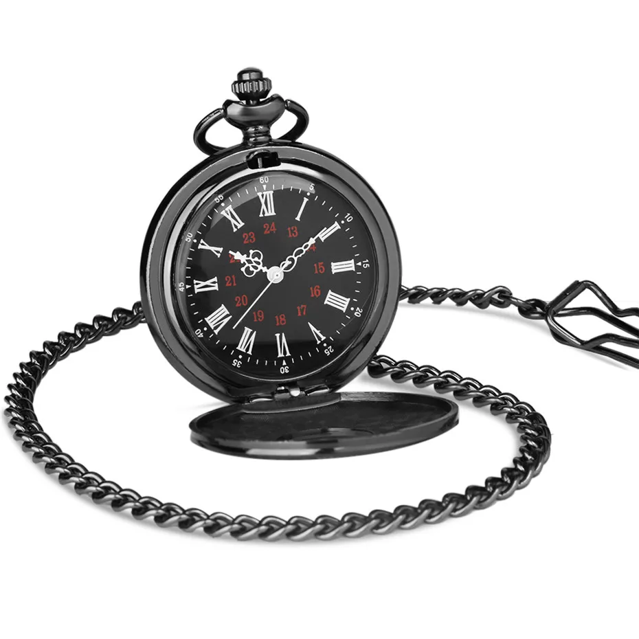 Винтажные черные римские цифры чехол для часов кварцевые карманные наручные часы, горячая Распродажа Карманный кулон часы цепочка на шею