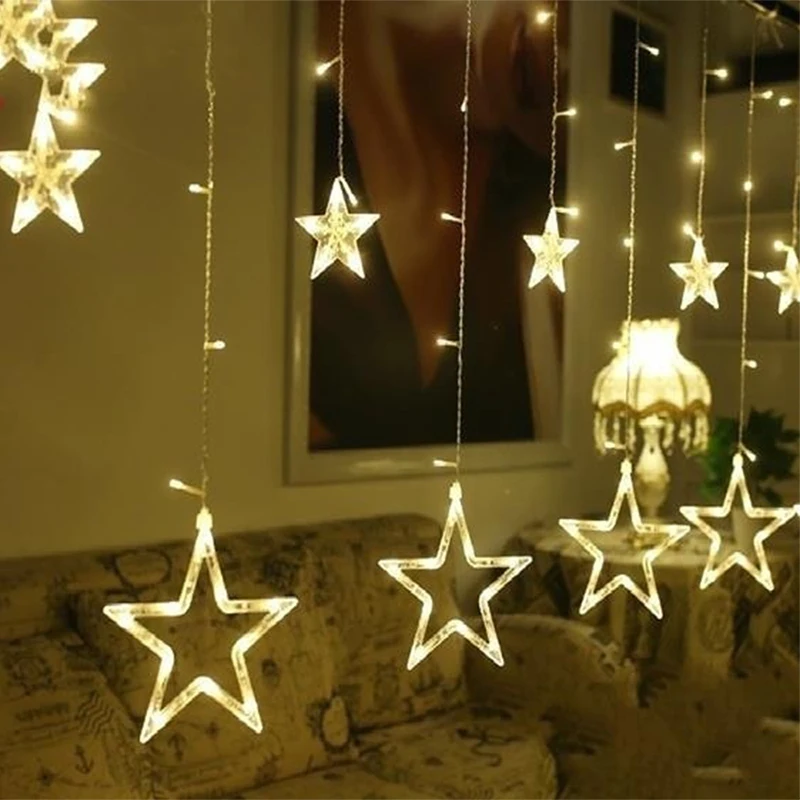 

LED curtain light Lamp String 8 Modes Garden Christmas Lights Decoration Moon Star 2.5M US 110V Wedding Neon Lantern Festival