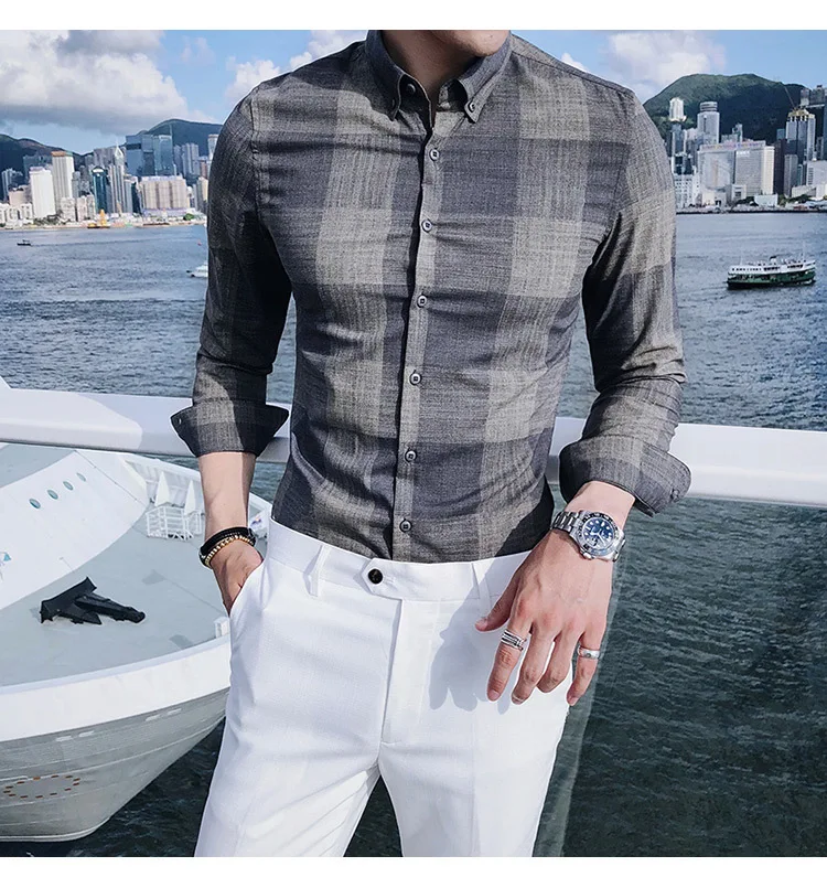 Роскошная большая мужская клетчатая рубашка осень длинный рукав Camisa Social Masculina деловая Повседневная Camiseta Masculina Camicia Uomo