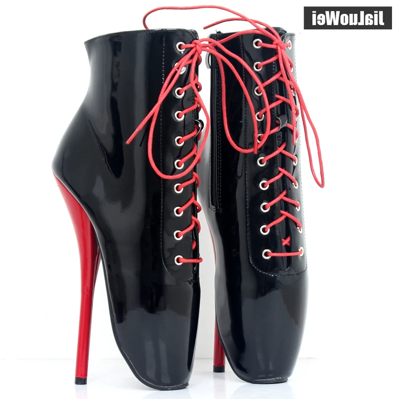 

Ballet Boots 18cm Super High Heel Lace-Up Pointed Toe SpiKe Heels Women Sexy Fetish Ankle Boots