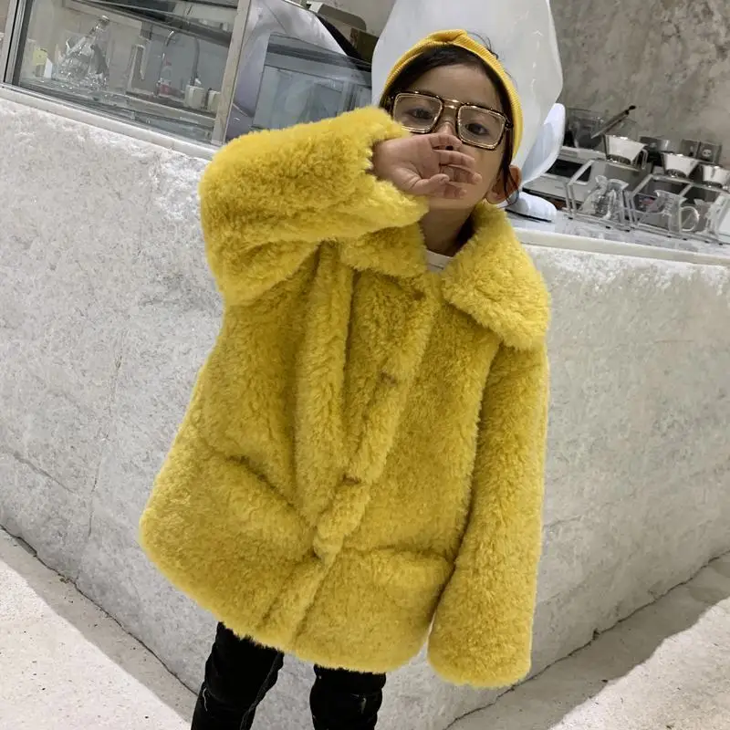 yellow Новинка года, осенне-зимнее Детское пальто с искусственным мехом для девочек плотные теплые куртки для мальчиков детские длинные пальто повседневная верхняя одежда, V33 - Цвет: yellow