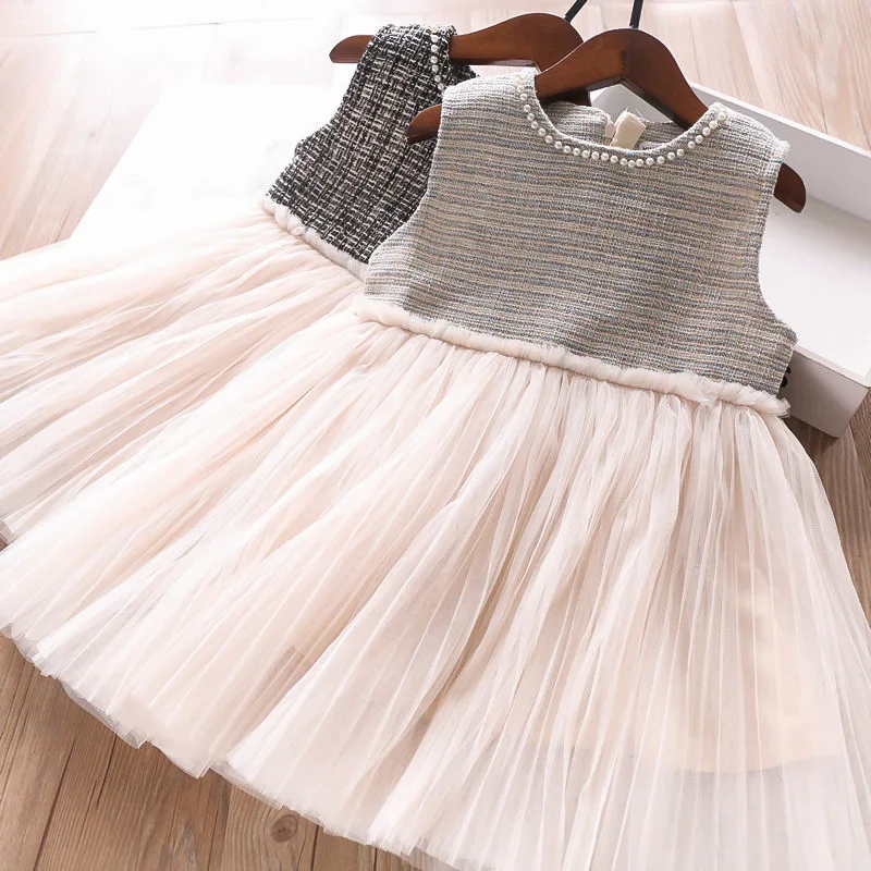Клетчатая юбка-пачка принцессы для девочек; весенняя одежда без рукавов с бусинами; модные вечерние платья в стиле вестерн и ретро; Новинка; Лидер продаж; Милые Детские платья