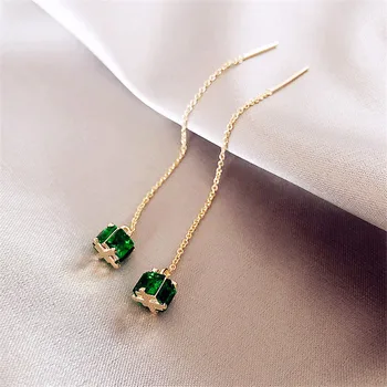 

Trendy Simple Green Cubic Zirconia Long Pendant Earrings for Women Luxury Crystal Tassel Earrings Bridal Wedding Jewelry Gifts