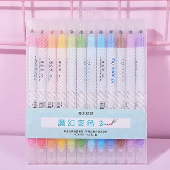 

12pcs Journal Diary Students Color Changing Highlighter Pen Plastic Magic Gift Assorted Painting Note Taking Art Marker DIY