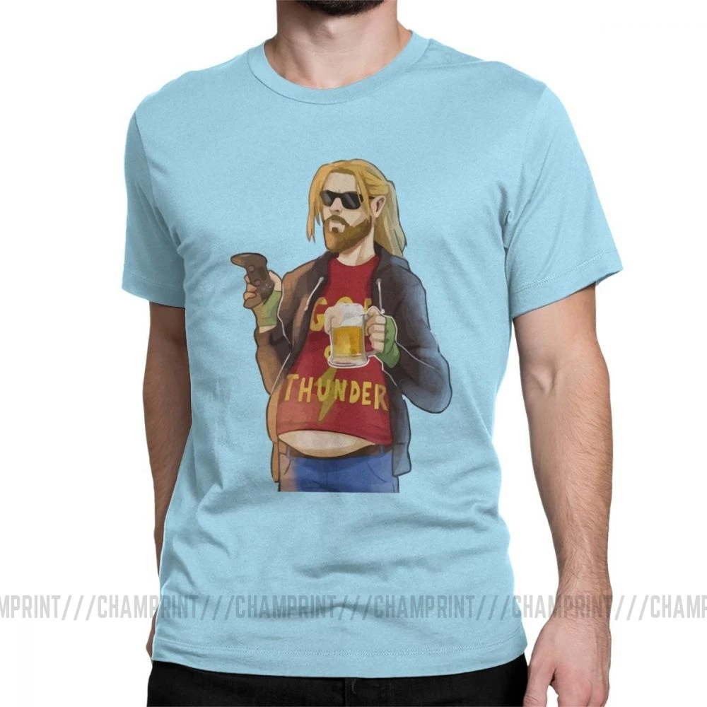 God Of Thunder Fat Thor Like Beer And футболки игровые мужские хлопок футболка с коротким рукавом размера плюс - Цвет: Небесно-голубой