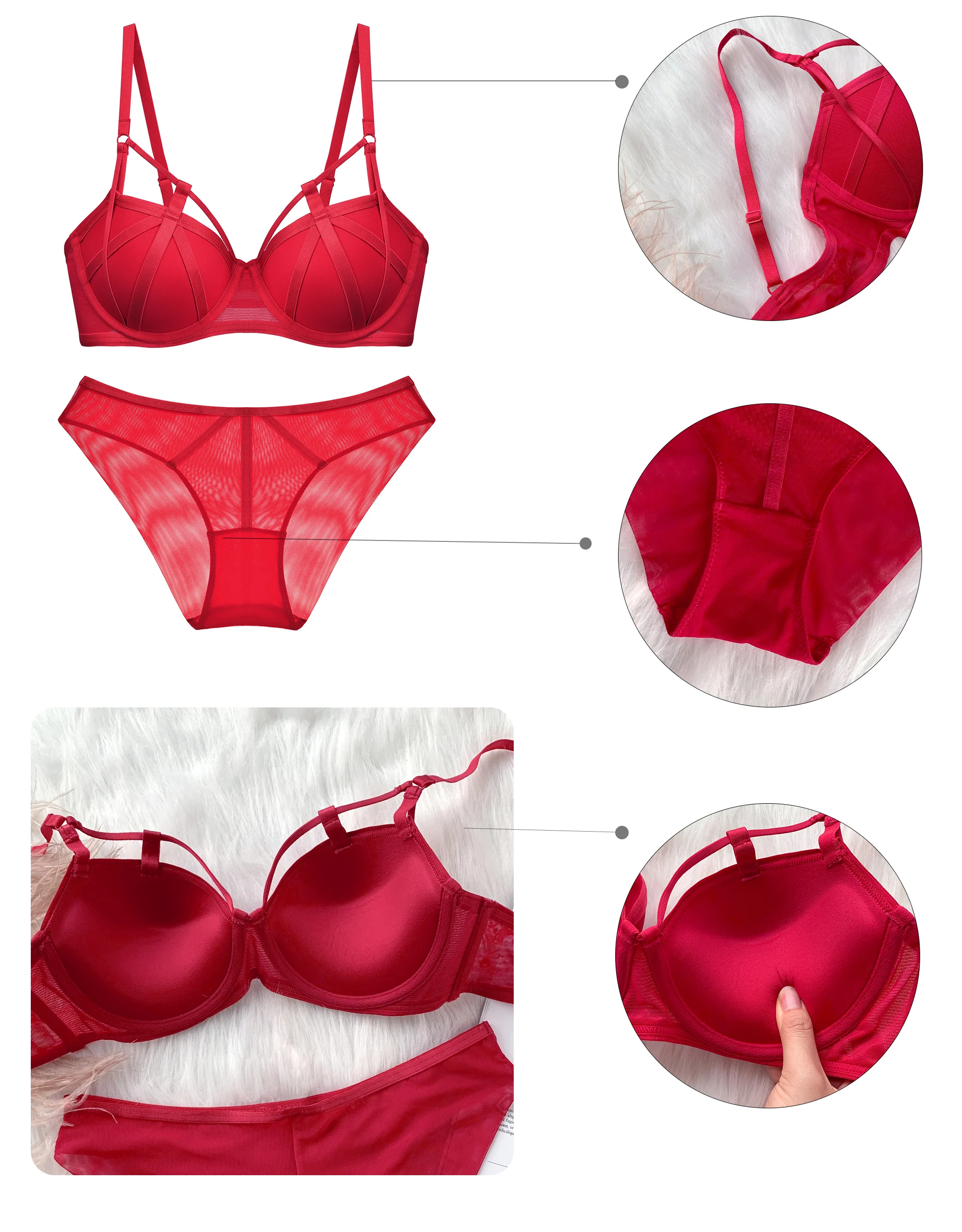 sexy underwear sets HOT Sexy Lingerie For Women Bra Set Push Up Strappy Style Padded Cup Underwire B C D Cup Red ​Cute Girl Lingerie cheap underwear sets