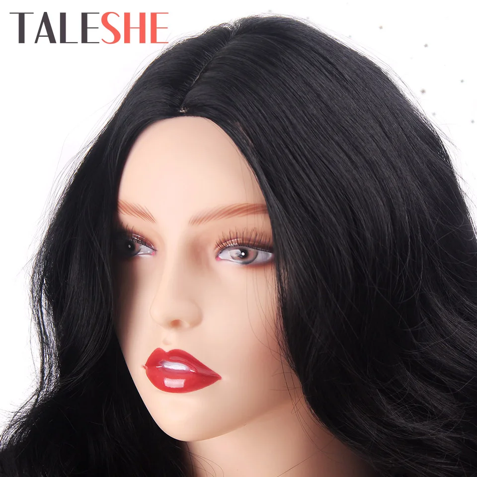 Black Long Wavy Wigs for Black Women African American Synthetic Hair Middle Part Heat Resistant Natural Cosplay Fake TALESHE