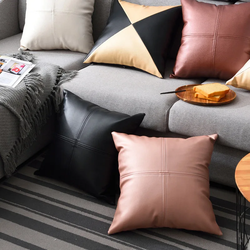 

Pillow Cover 45x45cm PU Soft Leather With Core Luxury Cushion Cover Decor For Sofa Car Bed Pillowcases Decorative Throw Pillows