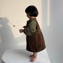 В Корейском стиле для девочек; вельветовое платье Весна Модная одежда для детей, детская мода жилет для девочки, платья для детей, одежда на возраст 1-7 лет