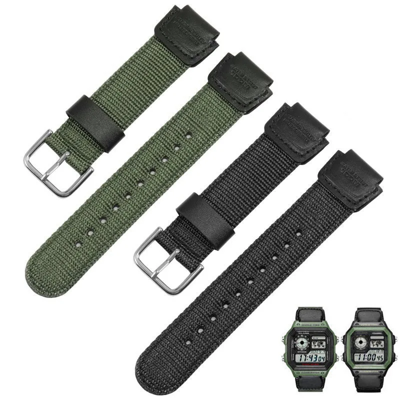 Кожаный нейлоновый ремешок для часов 18 мм быстросъемный Casio Premium Nylon NATO с черной