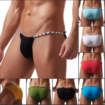 

Men Sexy Underwear Briefs Ice Silky Ultra-Thin Rope Belt Men's Underwear Sumo Hombre Bikini Underpants Male Panties