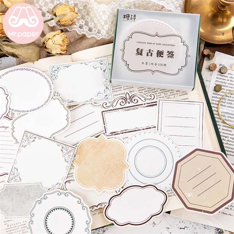 

Mr.paper 100Pcs/box Vintage Note Collection Deco Diary Stickers Scrapbooking Bullet Journal Suit for Writing Stationery Stickers