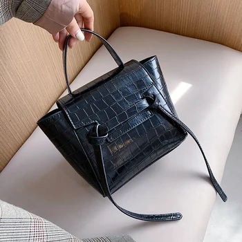 

с доставкой PU Leather Shoulder Bags for Women 2020 Winter Stone Pattern Hand Bag Women's Branded Trending Black Handbags