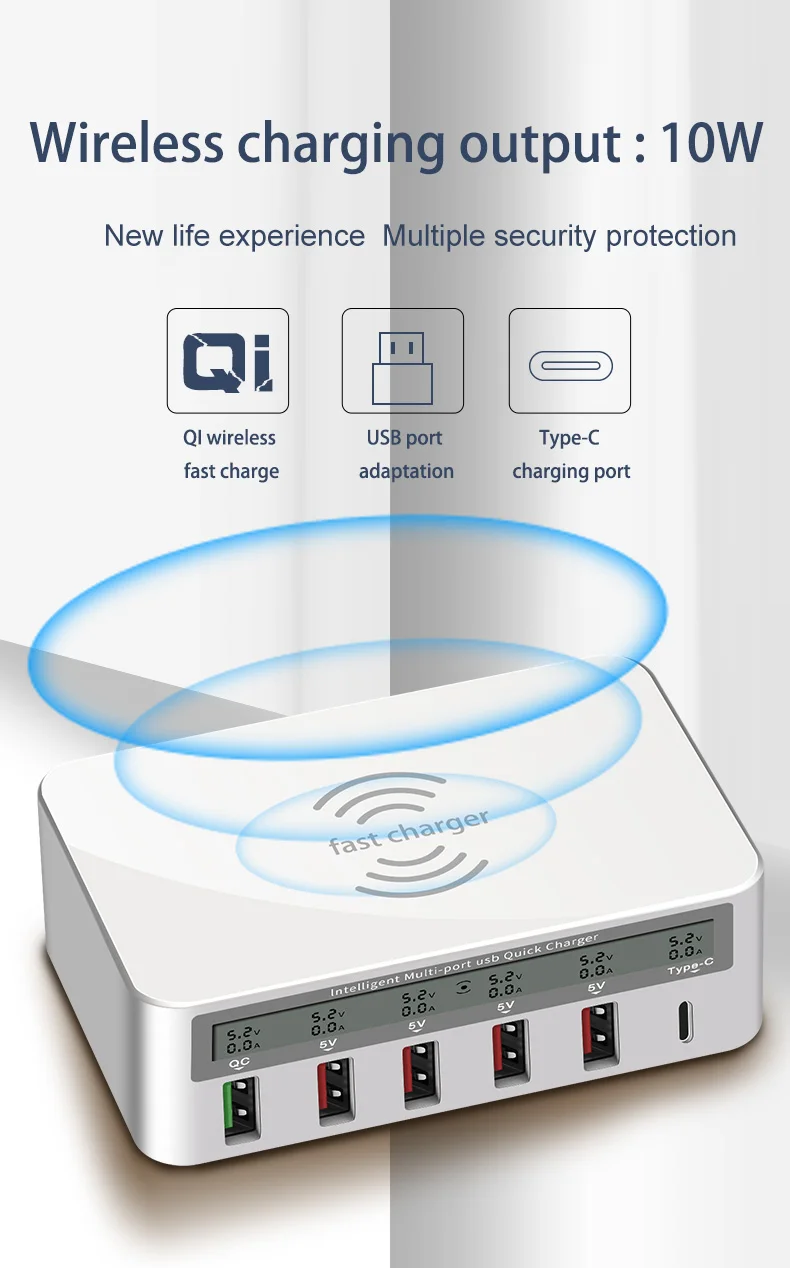 QC 3,0 USB зарядное устройство pd порты умная зарядка многопортовое зарядное устройство для путешествий ЖК-дисплей цифровой дисплей станция многопортовый usb зарядный разъем США