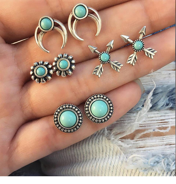 Bohemian Vintage Golden Alloy Earrings Set for Women Girls Map Heart Cross Geometric Pendant Earring Jewelry Gift