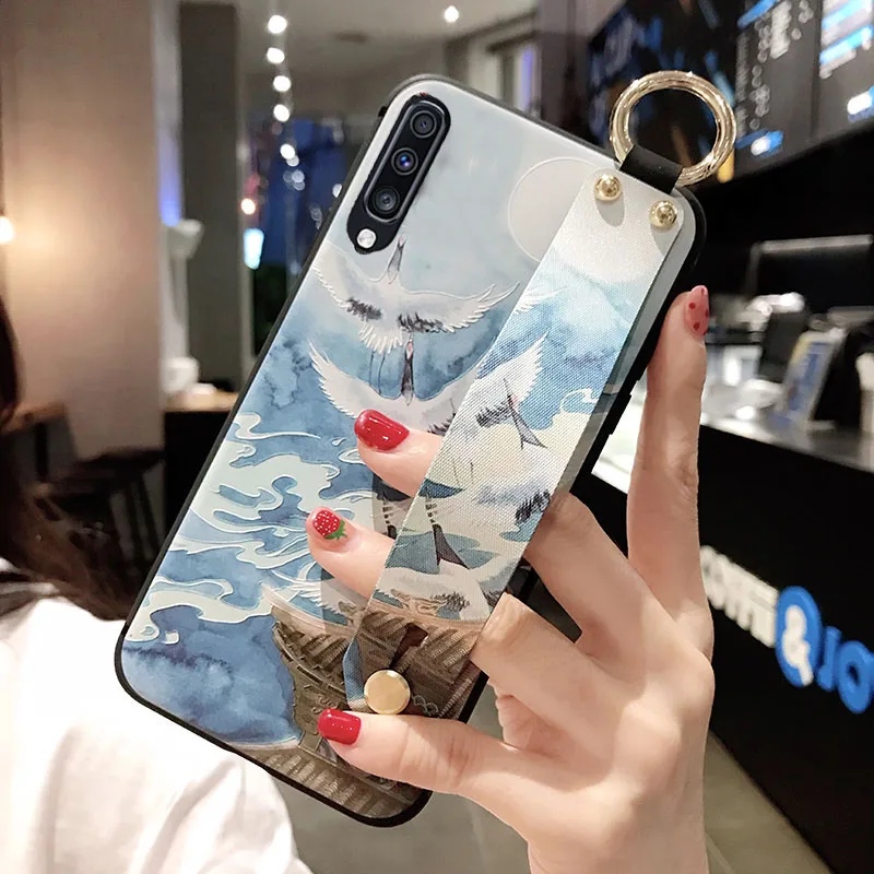 Матовый чехол с 3D рельефным цветком для samsung Galaxy S10e S9 S8 S10 Plus Note 8 9, ремешок на руку, мягкий чехол, роскошный чехол с подставкой - Цвет: Армейский зеленый