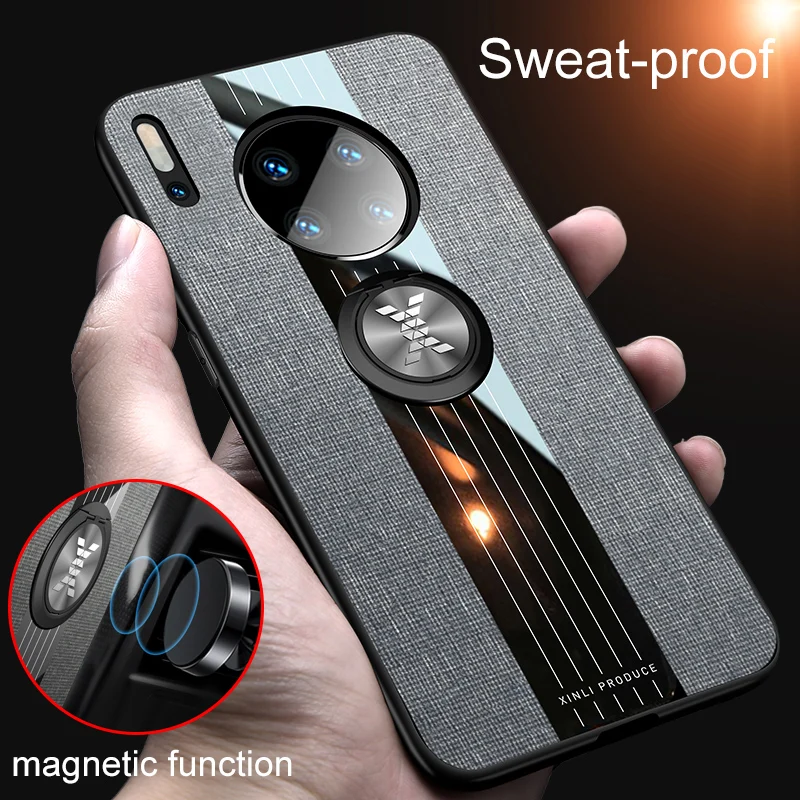 

Soft Frame Fabric Cloth Hard Case for Huawei Mate 30 20 Pro 20X 10 9 Back Cover Armor Mate 30 Pro Mate30 Coqune Ring Holder Case