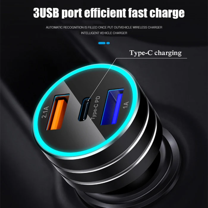 Универсальное автомобильное зарядное устройство с двумя usb-портами 3,1 а с портом type-C, адаптер питания AS99