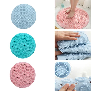 

55cm Anti-Slip PVC Round Bath Mat Massage Pad With Sucker Drain Holes Bathroom Carpet Shower Mat Soft Bathroom Accessories