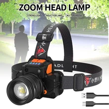 

High Powerful ZOOM Sensor Headlamp XHP50 Super Bright Outdoor Headlight torch Flashlight USB Rechargeable Light Fishing Light