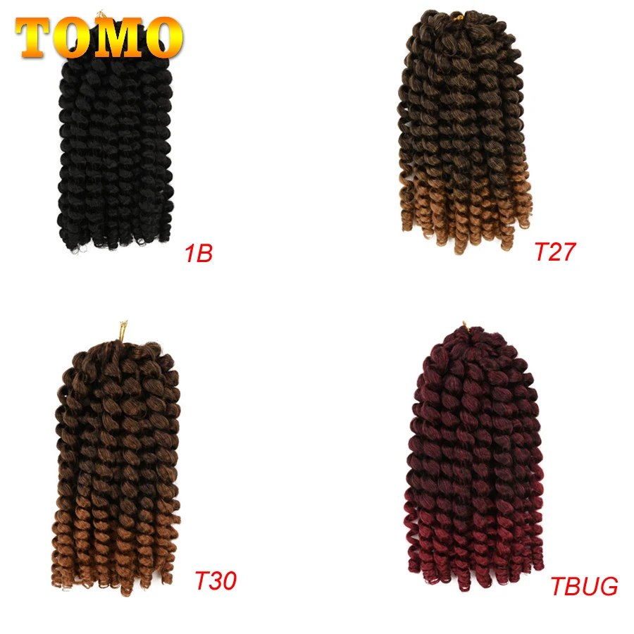 TOMO – Extensions de cheveux synthétiques au Crochet ombré, 8/12 pouces, 20 racines