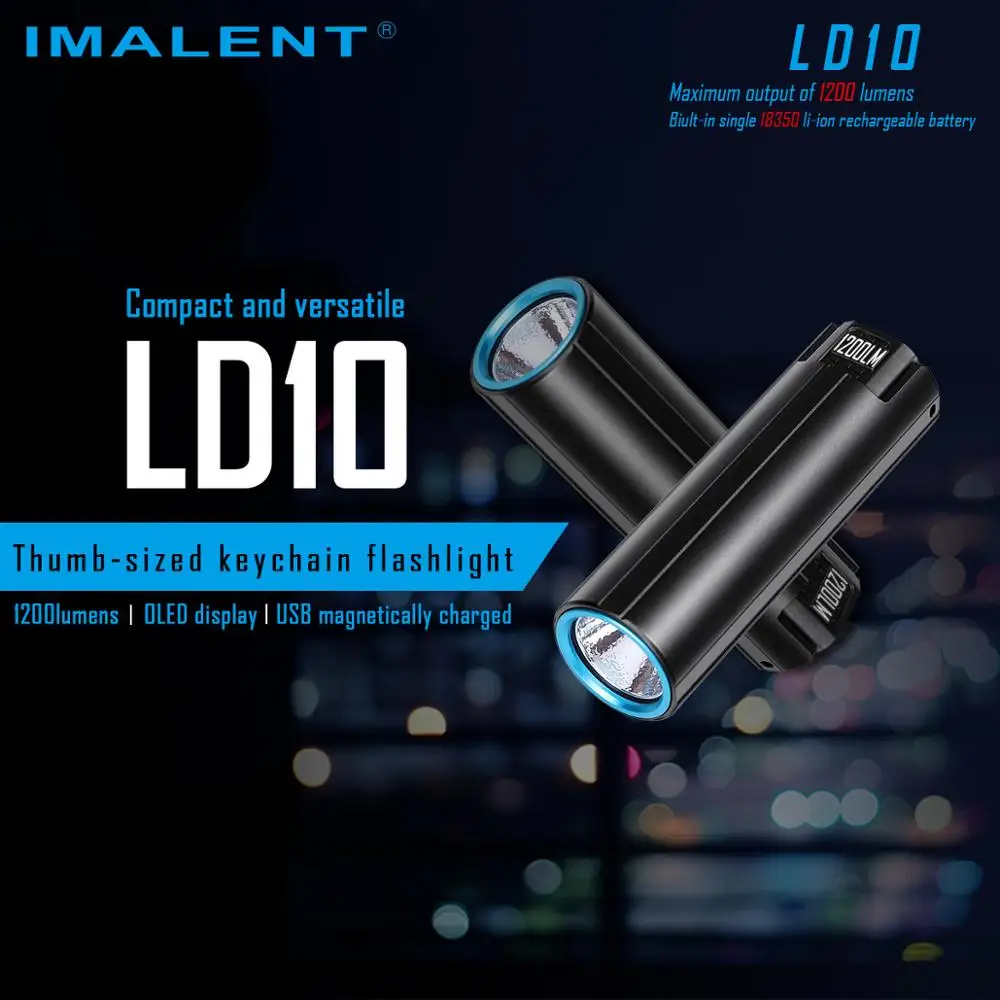IMALENT LD10 Мини Вспышка светильник светодиодный Перезаряжаемые фонарь 1200 люмен Megnetic