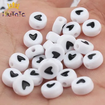 

100pcs 4x7mm White Love Heart Acrylic Beads Flat Round Loose Beads For Jewelry Making Handmade DIY Bracelet Charms Accessories