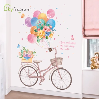 

Creative personality bedroom decor wall sticker ins girl room decoration door sticker color balloon bike stickers home decor