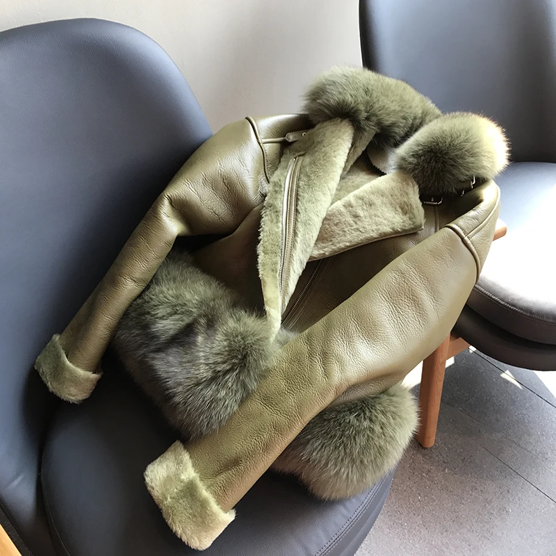 green Maylofuer Россия мода Натуральная кожаная куртка из овчины для женщин из натурального меха лисы и тонкой шубы на зиму - Цвет: green